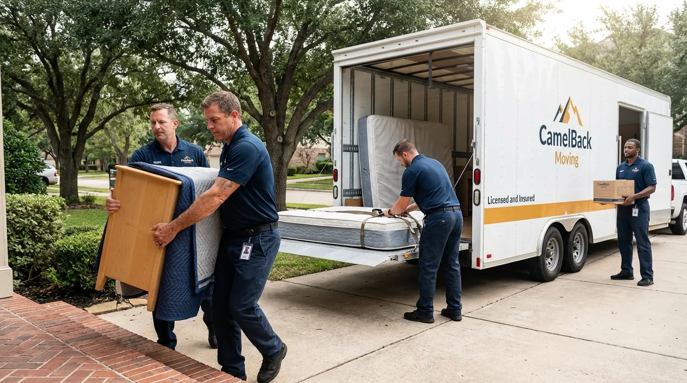 Crew loading residential truck for cross-state move from Center, CO